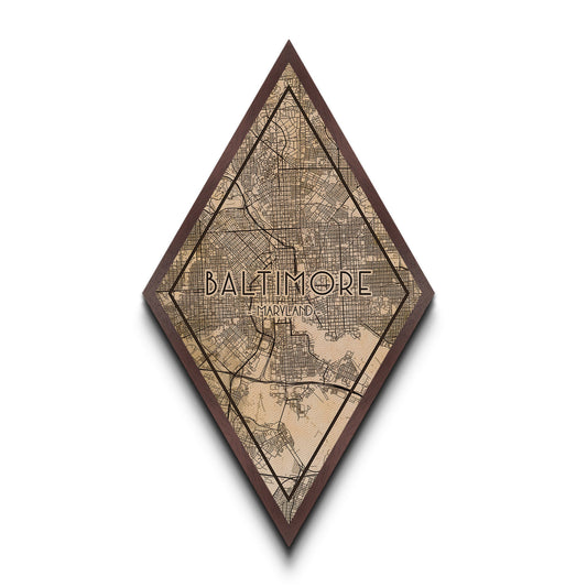 Baltimore Diamond Shaped Travel Poster, Custom Diamond Shaped Wall Art, City Map Canvas