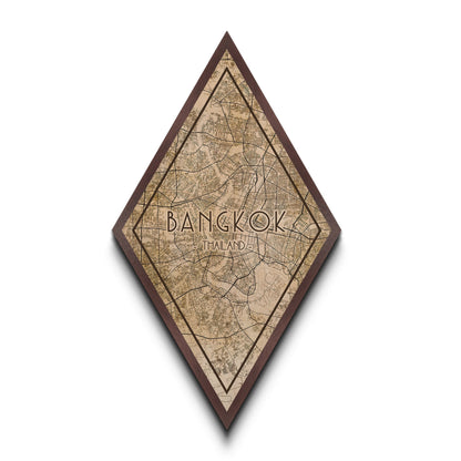 Bangkok - Thailand Diamond Shaped Travel Poster, Custom Diamond Shaped Wall Art, City Map Canvas