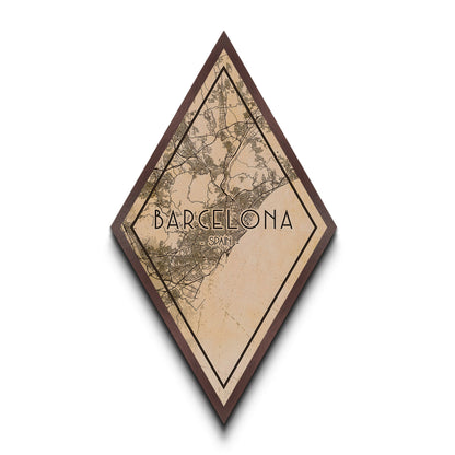 Barcelona - Spain Diamond Shaped Travel Poster, Custom Diamond Shaped Wall Art, City Map Canvas