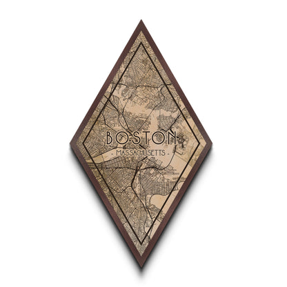 Boston Diamond Shaped Travel Poster, Custom Diamond Shaped Wall Art, City Map Canvas