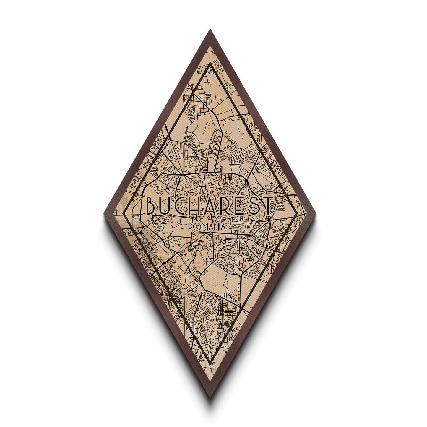 Bucharest - Romania Diamond Shaped Travel Poster, Custom Diamond Shaped Wall Art, City Map Canvas