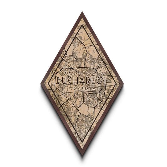 Bucharest - Romania Diamond Shaped Travel Poster, Custom Diamond Shaped Wall Art, City Map Canvas