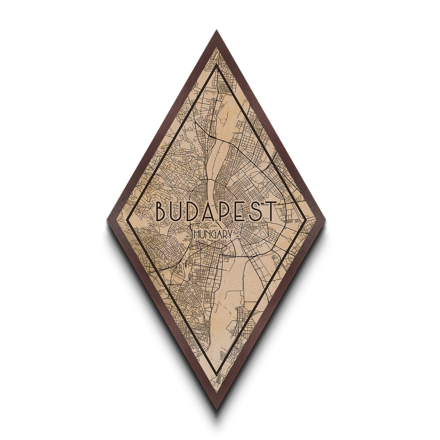 Budapest - Hungary Diamond Shaped Travel Poster, Custom Diamond Shaped Wall Art, City Map Canvas