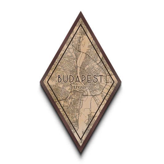 Budapest - Hungary Diamond Shaped Travel Poster, Custom Diamond Shaped Wall Art, City Map Canvas