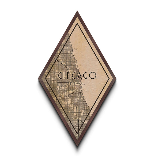 Chicago Diamond Shaped Travel Poster, Custom Diamond Shaped Wall Art, City Map Canvas