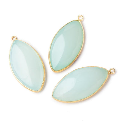 30.5x16mm Vermeil Bezel Seafoam Chalcedony Plain Marquise Pendant 1 piece