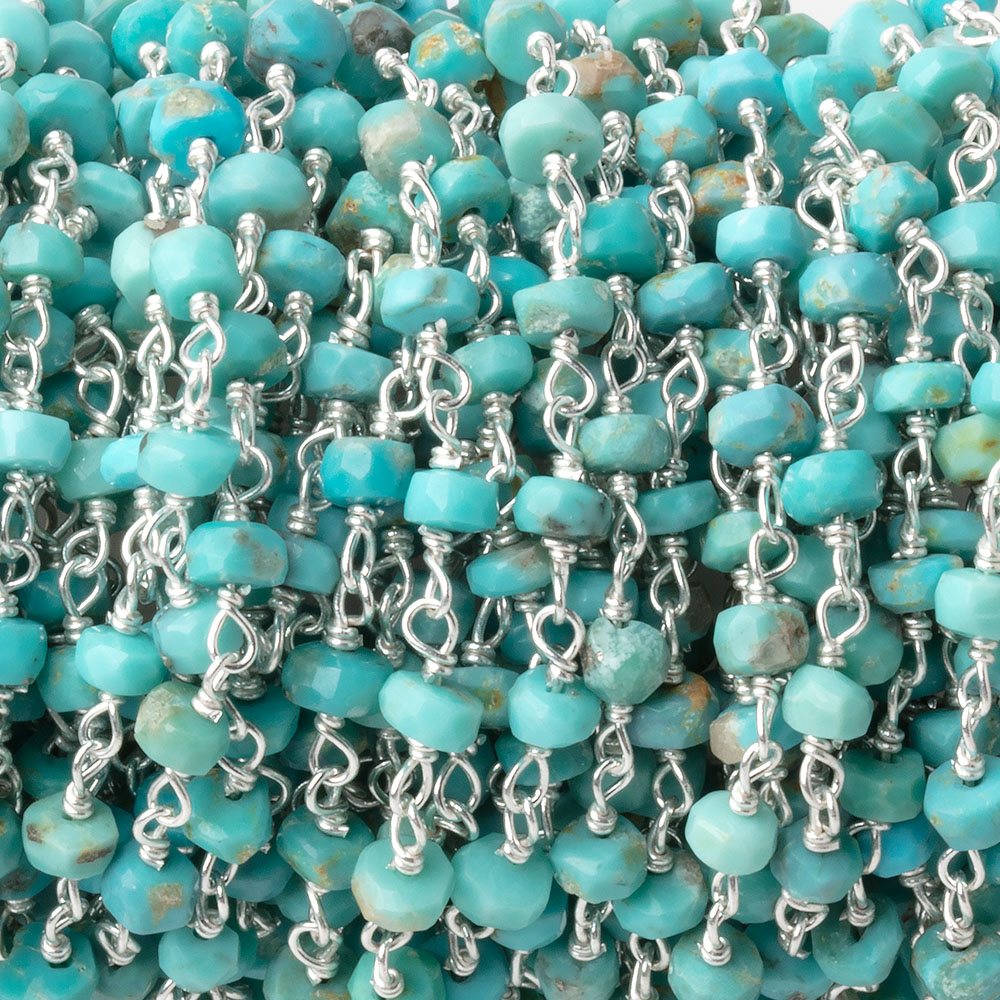 3-3.5mm Sleeping Beauty Turquoise faceted rondelle .925 Silver Chain