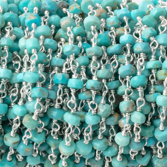 3-3.5mm Sleeping Beauty Turquoise faceted rondelle .925 Silver Chain