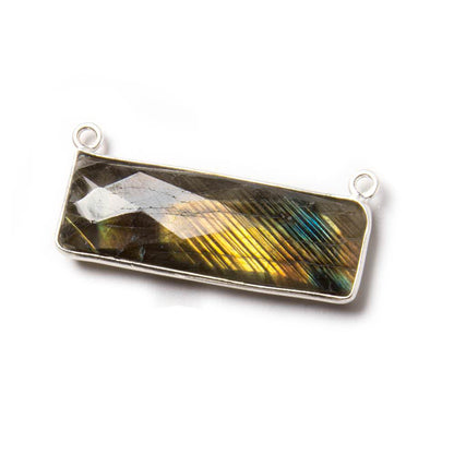 30x10mm Silver Bezeled Labradorite Rectangle East West Pendant 1 piece