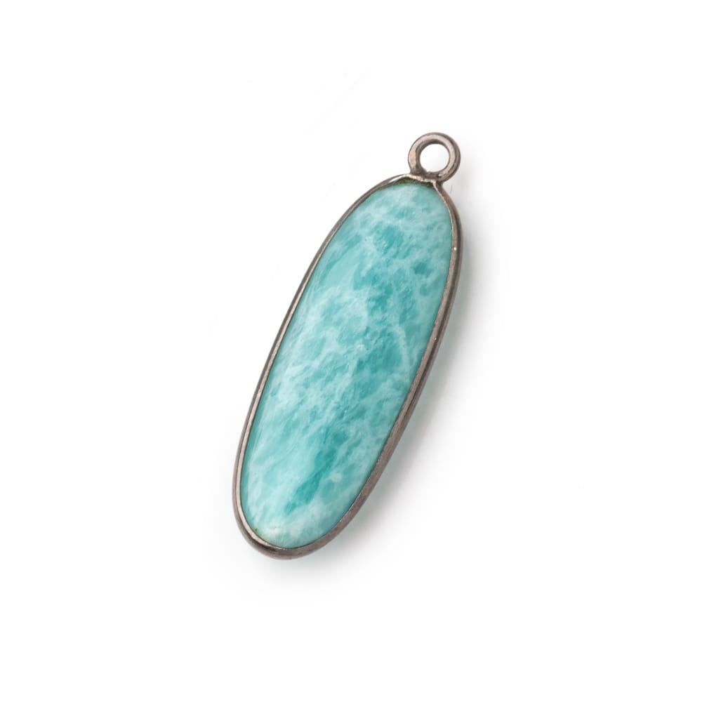 30x11mm Black Gold .925 Bezel Amazonite Plain Oval Pendant 1 Focal Bead