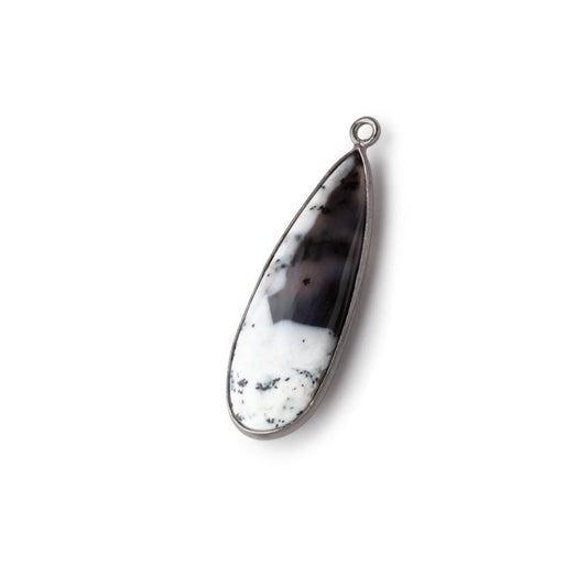 30x11mm Black Gold Bezel Dendritic Opal Plain Pear Pendant 1 Piece