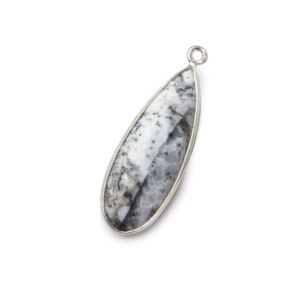 30x12mm .925 Silver Bezeled Dendritic Opal faceted Pear Focal Pendant 1 piece