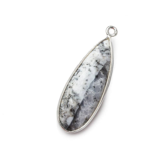 30x12mm .925 Silver Bezeled Dendritic Opal faceted Pear Focal Pendant 1 piece