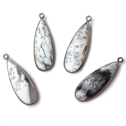 30x12mm Black Gold .925 Silver Bezeled Opaque Dendritic Opal faceted Pear Focal Pendant 1 piece