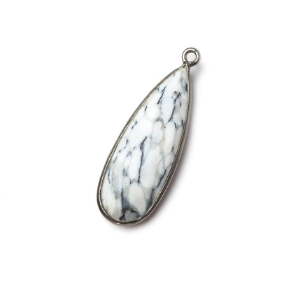 30x12mm Black Gold .925 Silver Bezeled Opaque Dendritic Opal faceted Pear Focal Pendant 1 piece