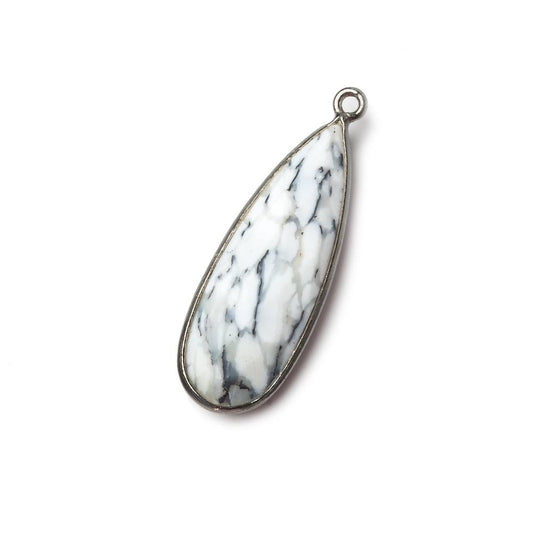 30x12mm Black Gold .925 Silver Bezeled Opaque Dendritic Opal faceted Pear Focal Pendant 1 piece