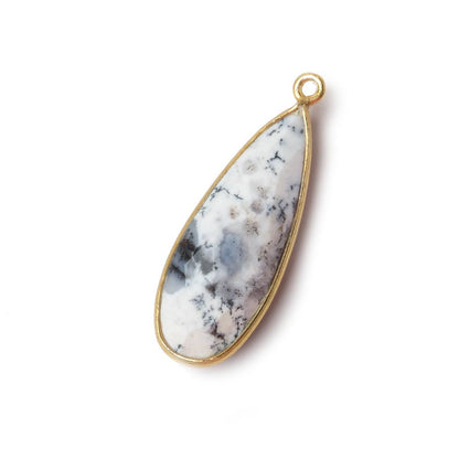 30x12mm Vermeil Bezeled Opaque Dendritic Opal faceted Pear Focal Pendant 1 piece