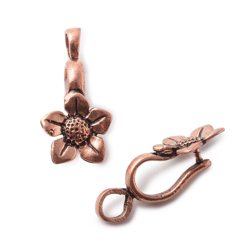 30x13mm Copper Forget Me Not Flower Pinch Bail Set of 2
