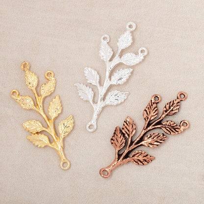 30x15mm Leafy Branch 3 Ring Charm Set of 2 pieces