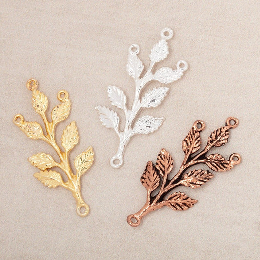 30x15mm Leafy Branch 3 Ring Charm Set of 2 pieces