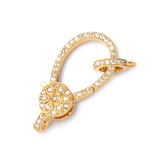 30x15mm Vermeil Pave CZ Lobster Clasp with CZ Ring 1 piece