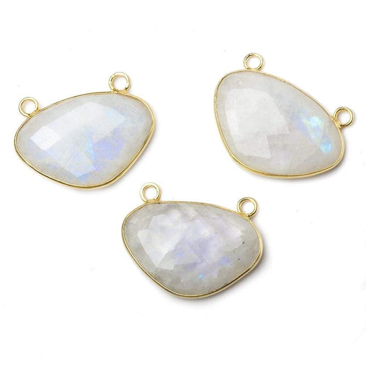 30x20mm Vermeil Bezel Rainbow Moonstone Faceted Half Moon East West Connector 1 piece
