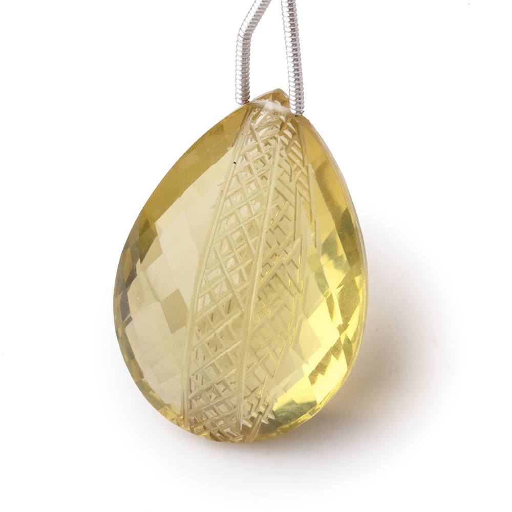 30x21mm Lemon Quartz Hand Carved Pear Focal Bead 1 piece