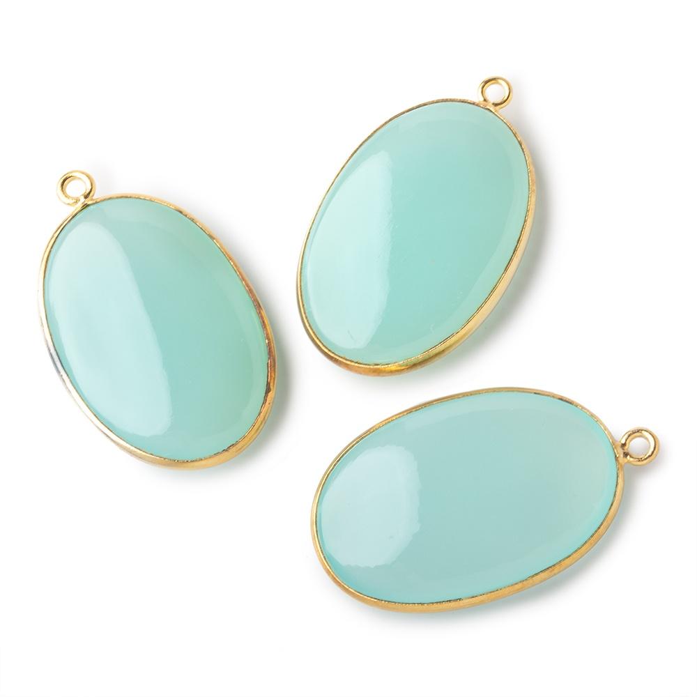 30x21mm Vermeil Bezel Seafoam Chalcedony Plain Oval Pendant 1 piece
