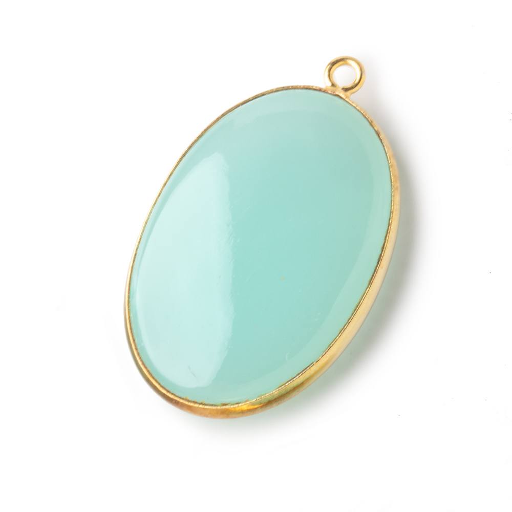 30x21mm Vermeil Bezel Seafoam Chalcedony Plain Oval Pendant 1 piece
