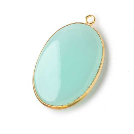 30x21mm Vermeil Bezel Seafoam Chalcedony Plain Oval Pendant 1 piece