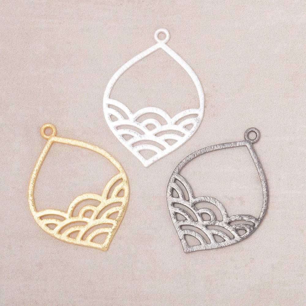 30x24mm Brushed Filigree Marquise Charm Set of 2 pieces