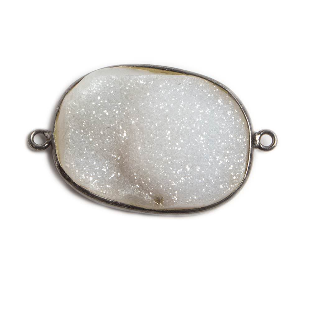 30x24mm Oxidized Silver Bezeled White Oval Drusy Connector Focal 1 piece