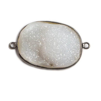 30x24mm Oxidized Silver Bezeled White Oval Drusy Connector Focal 1 piece