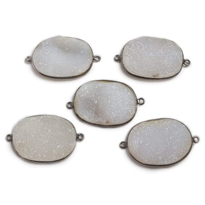 30x24mm Oxidized Silver Bezeled White Oval Drusy Connector Focal 1 piece
