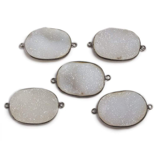 30x24mm Oxidized Silver Bezeled White Oval Drusy Connector Focal 1 piece