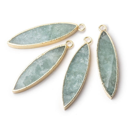 30x8mm Gold Leafed Aquamarine Marquise Focal Pendant 1 piece