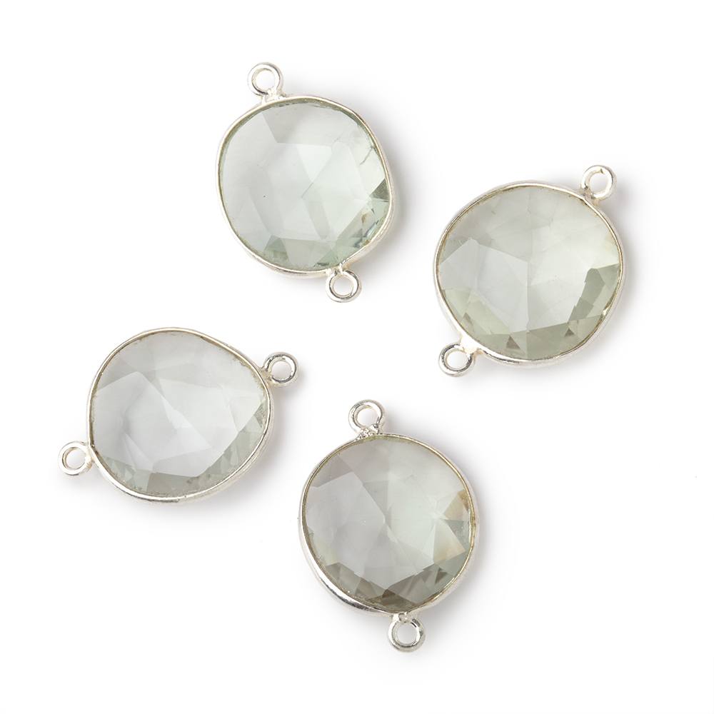 15x13mm Silver .925 Bezel Prasiolite Faceted Nugget Connector 4 Pieces