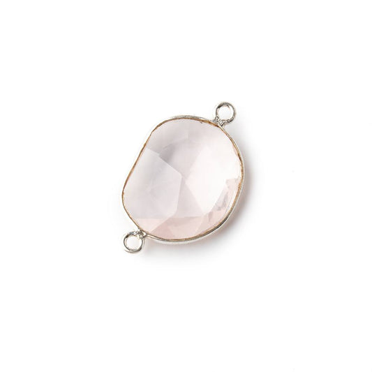 16x14mm Sterling Silver .925 Bezel Rose Quartz Faceted Nugget Connector 1 piece