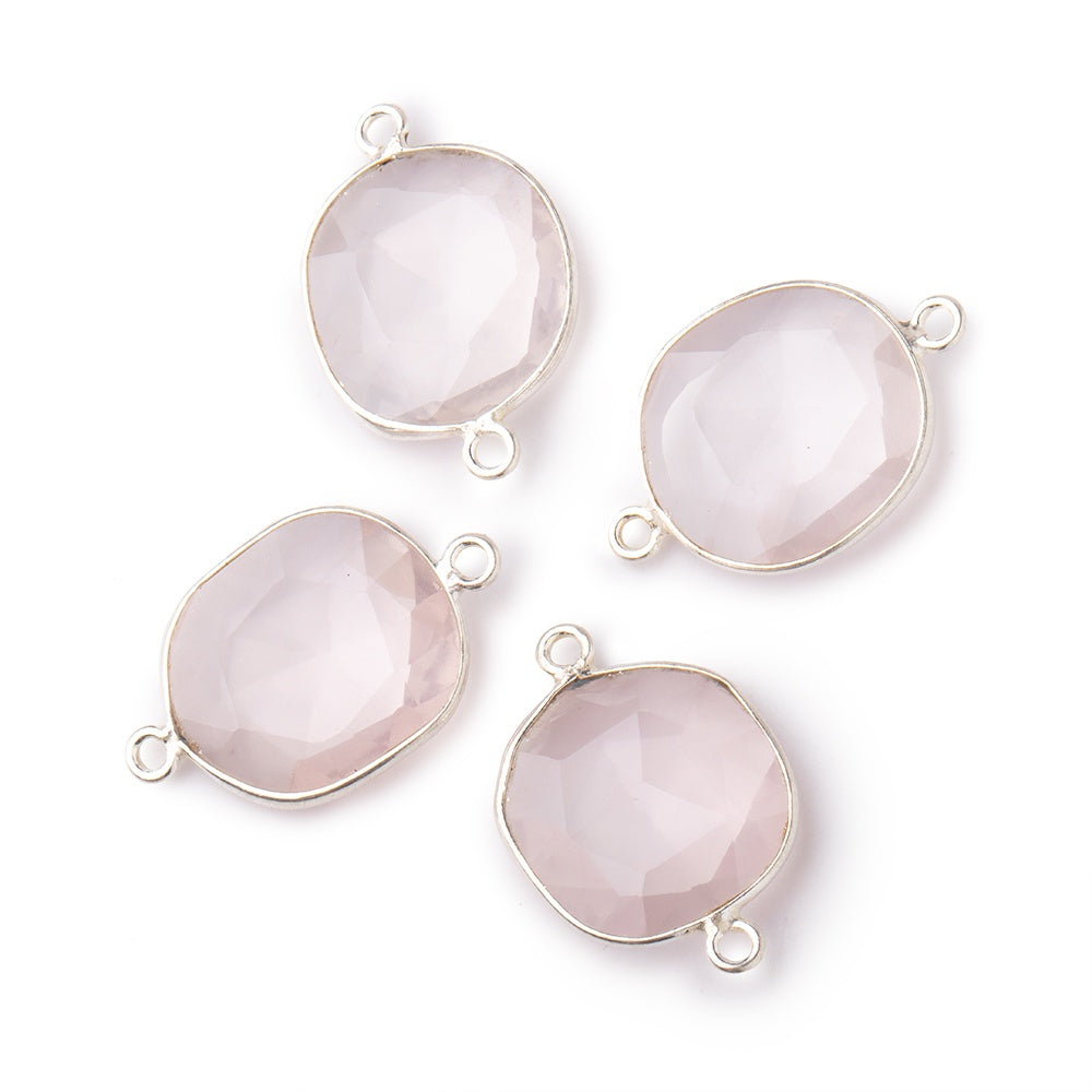 14x12mm Silver .925 Bezel Rose Quartz Faceted Nugget Connector Set of 4 Pieces