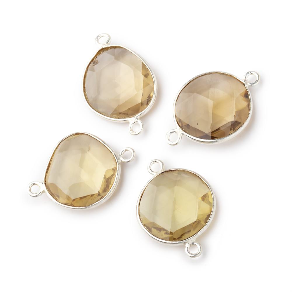 13x12mm Silver .925 Bezel Whiskey Quartz Faceted Nugget Connector 4 pieces