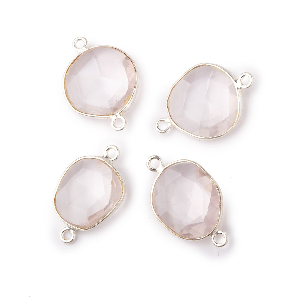 12x11mm Silver .925 Bezel Rose Quartz Faceted Nugget Connector Set of 4 Pieces