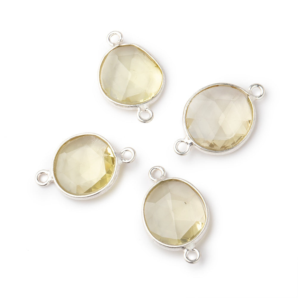 11x10mm Silver .925 Bezel Lemon Quartz Faceted Nugget Connector Set of 4 Pieces