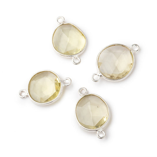 11x10mm Silver .925 Bezel Lemon Quartz Faceted Nugget Connector Set of 4 Pieces