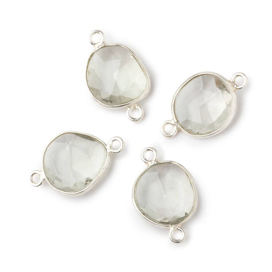 11x10mm Silver .925 Bezel Prasiolite Faceted Nugget Connector Set of 4 Pieces