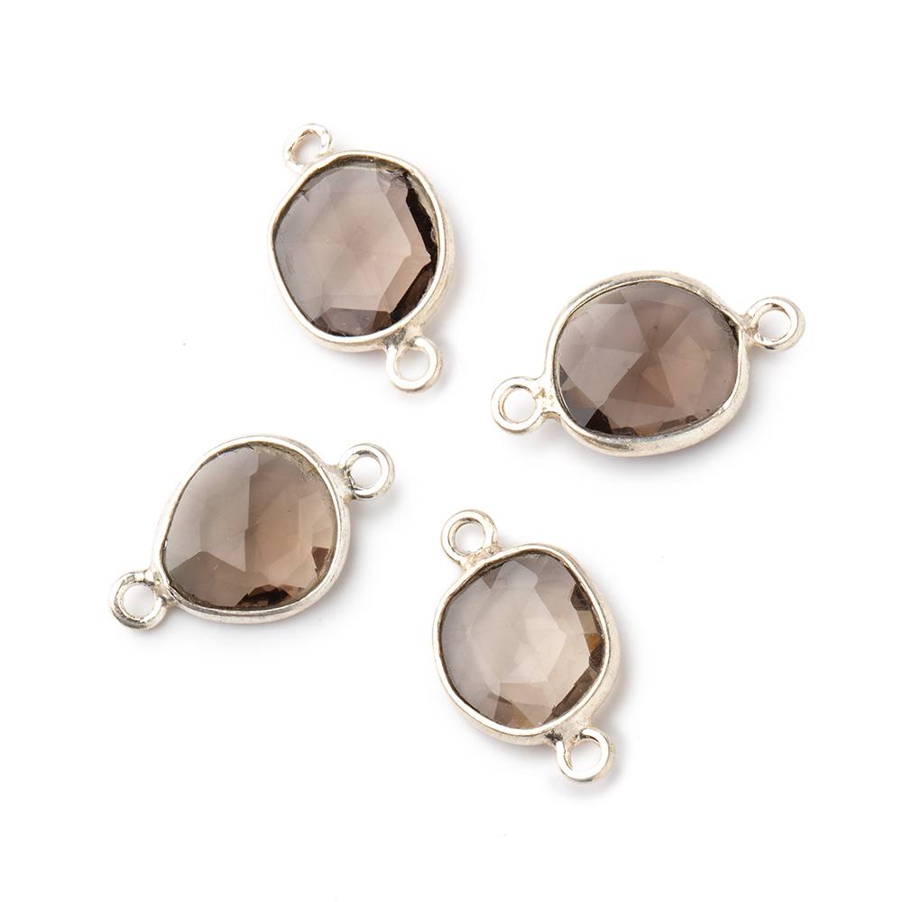 10x9mm Silver .925 Bezel Smoky Quartz Faceted Nugget Connector Set of 4 pieces