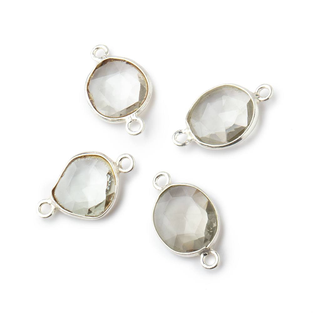 10x9mm Silver .925 Bezel Prasiolite Faceted Nugget Connector Set of 4 Pieces