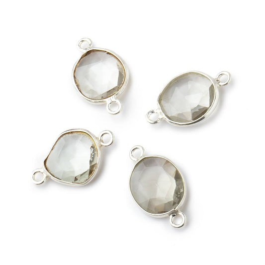 10x9mm Silver .925 Bezel Prasiolite Faceted Nugget Connector Set of 4 Pieces