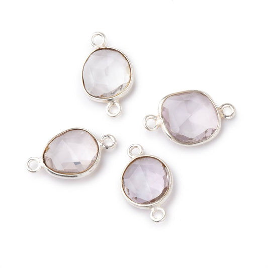 10x9mm Silver .925 Bezel Pink Amethyst Faceted Nugget Connector Set of 4 Pieces