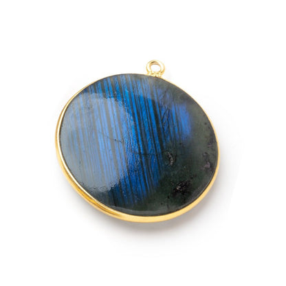 31.5mm Vermeil Bezel Labradorite Plain Coin Pendant Focal 1 piece