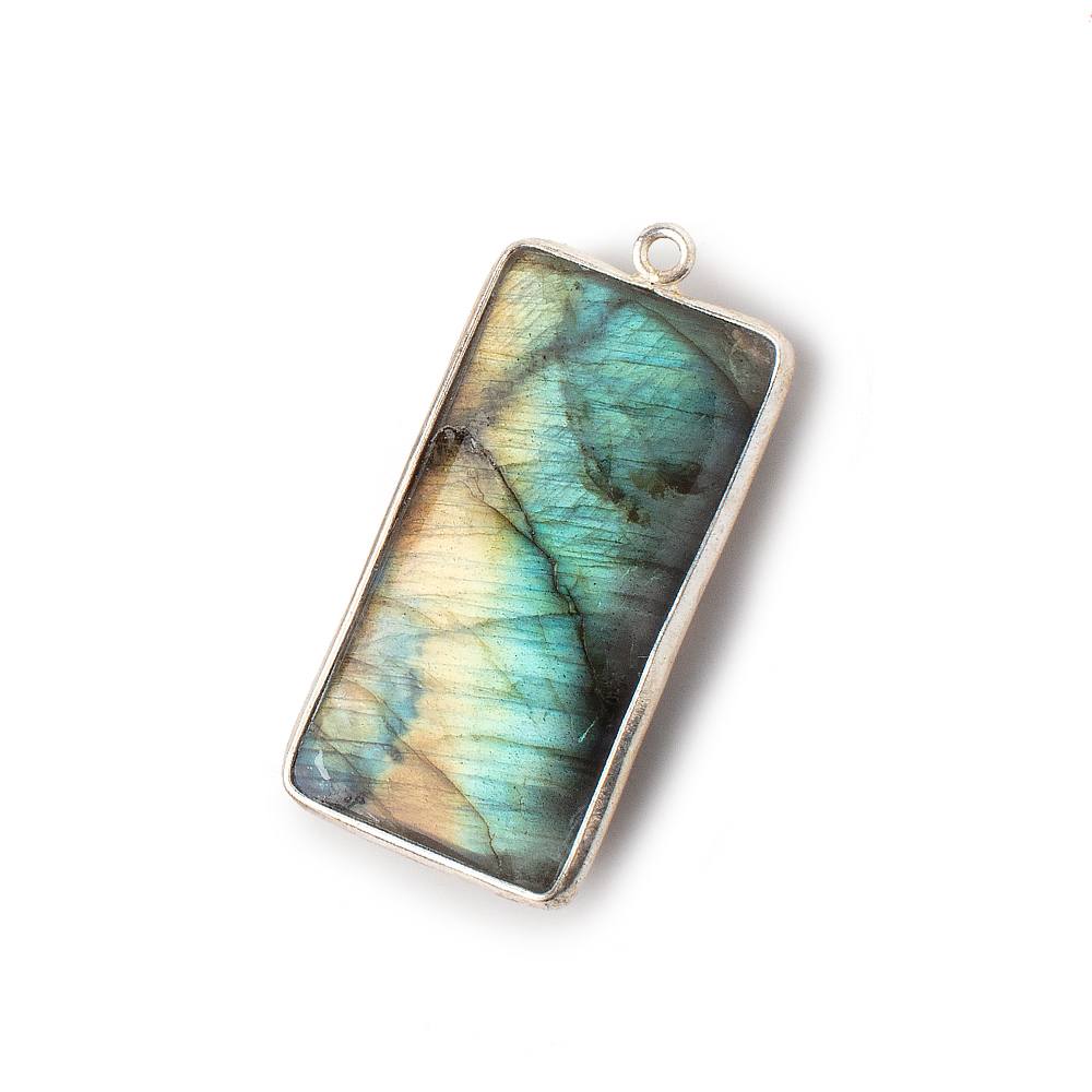 31.5x16mm Silver Bezeled Labradorite Plain Rectangle Pendant 1 piece